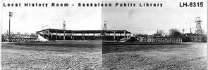 Original title:  Courtesy Saskatoon Public Library. Cairns Field grandstand and bleachers, from outfield. [between 1935 and 1940]
