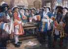 Original title:  Frontenac receiving the envoy of Sir William Phipps demanding the surrender of Quebec, 1690. 