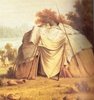 Original title:    Ojibwa wigwam. Detail from a painting (1846) by Paul Kane (1810-71).

