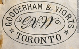 Titre original&nbsp;:  Engraving Commercial crest of Gooderham & Worts John Henry Walker (1831-1899) 1850-1885, 19th century Ink on paper on supporting paper - Wood engraving 4 x 6 cm Gift of Mr. David Ross McCord M930.50.1.856 © McCord Museum Keywords:  commercial (1771) , Print (10661) , Sign and symbol (2669)