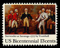 Titre original&nbsp;:    Description English: USPOD 13-cent American Bicentennial stamp issued in 1977 for the 200th anniversary of the surrender of General John Burgoyne (1723-1792) (British commander} to General Horatio Gates (1726–1806) (US commander) at Saratoga Date USPOD issued this stamp on October 7, 1977 (2006-12-05 (original upload date)) Source Originally from en.wikipedia; description page is/was here. Author Original uploader was Serjmooradian at en.wikipedia

