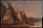 Original title:  Painting Three Montagnais, Wigwams, Murray Bay William Raphael About 1875, 19th century Oil on canvas 30.2 x 44.8 cm Gift of Mrs. W. D. Lighthall M6016 © McCord Museum Keywords:  Painting (2229) , painting (2226) , Waterscape (2986)