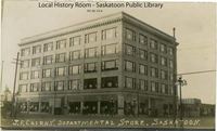 Original title:  Courtesy Saskatoon Public Library. J.F. Cairns Dept Store No. 4, at corner of 23rd and 2nd Avenue. [ca. 1913]

Creator/Photographer:	Middleton Photo?