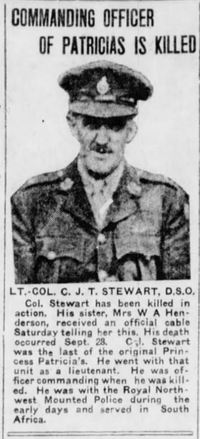 Original title:  Photo of Charles James Townshend Stewart in the Winnipeg Tribune, 7 October 1918 – from the Digital Collection at the Canadian Virtual Memorial: http://www.veterans.gc.ca/eng/remembrance/memorials/canadian-virtual-war-memorial/. 
